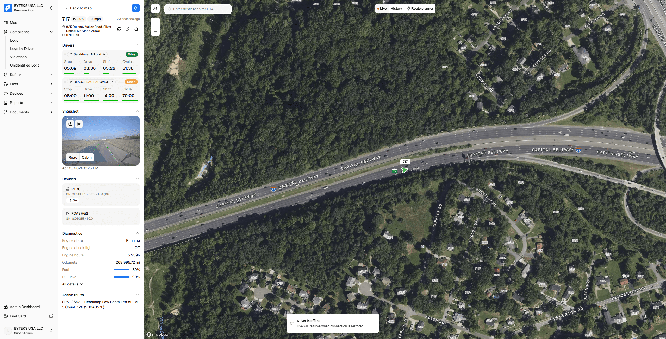 Live fleet map dashboard