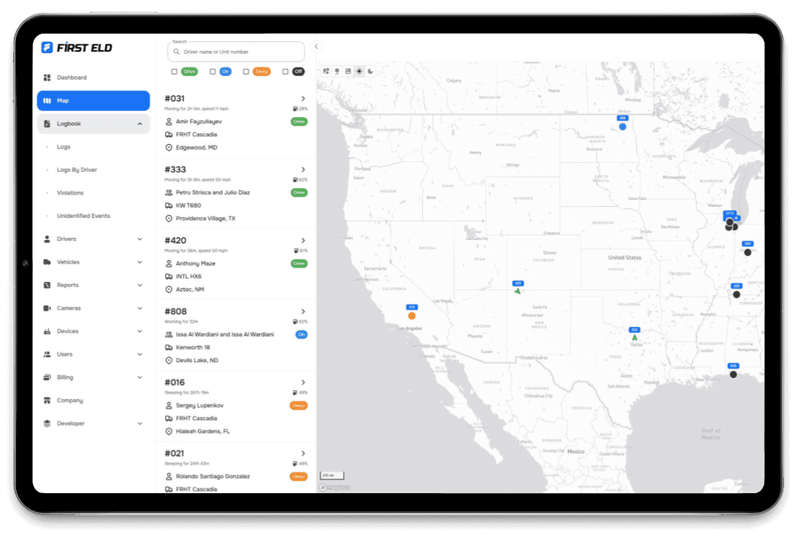 First ELD desktop dashboard view